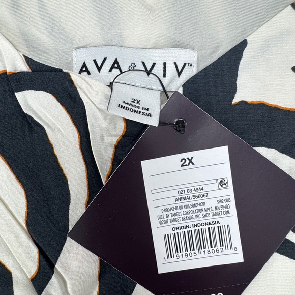 Ava & Viv Zebra Print Maxi Dress Women 2X White Black New Sleeveless V-Neck Belt - Picture 4 of 13